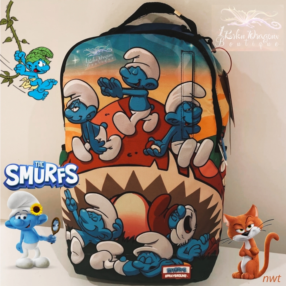 Sprayground Backpack Smurfs Just Chillin Muhroom NWT From Vault Limited Edition